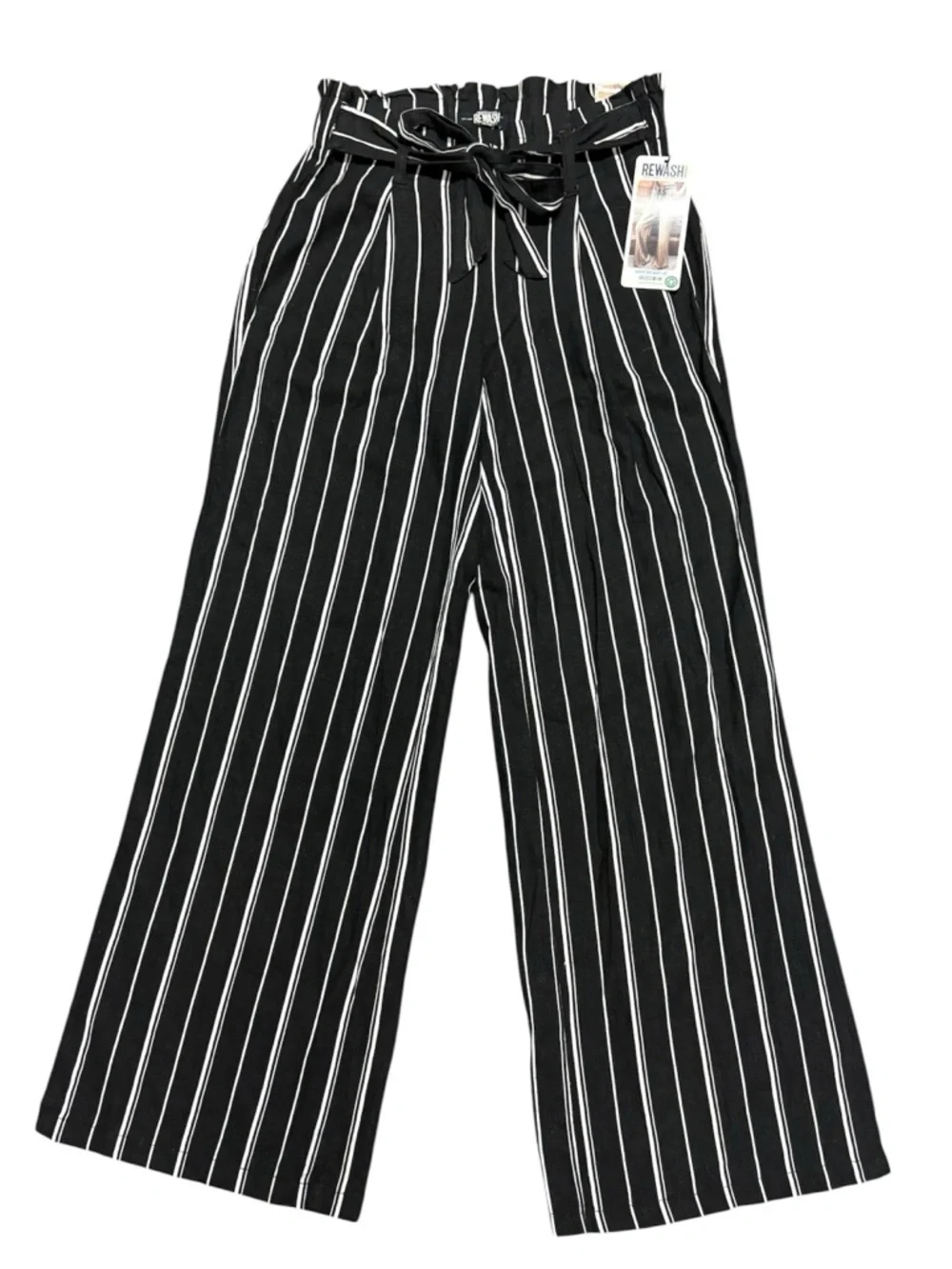 NWT Wide-Leg Linen Blend Pants w slimming Vertical Stripe and Paperbag waist - S - Picture 1 of 5